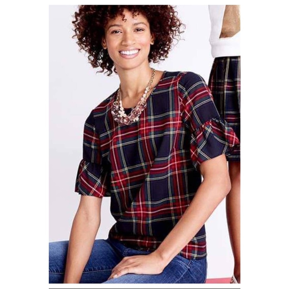 J. Crew Women’s Tartan Plaid Flutter Sleeve Top